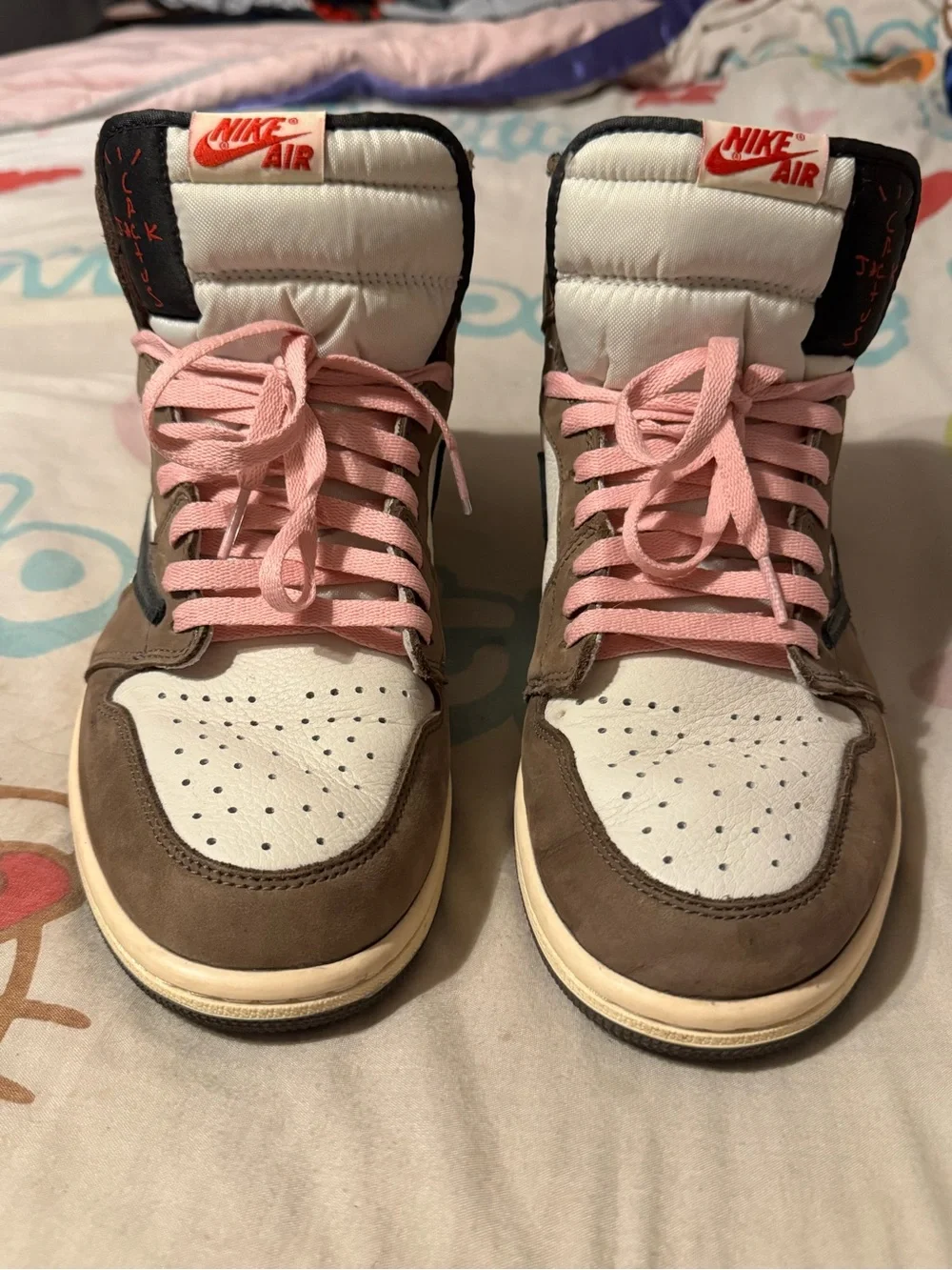 Jordan Air High-Top Sneakers Brown Black White with Pink Laces